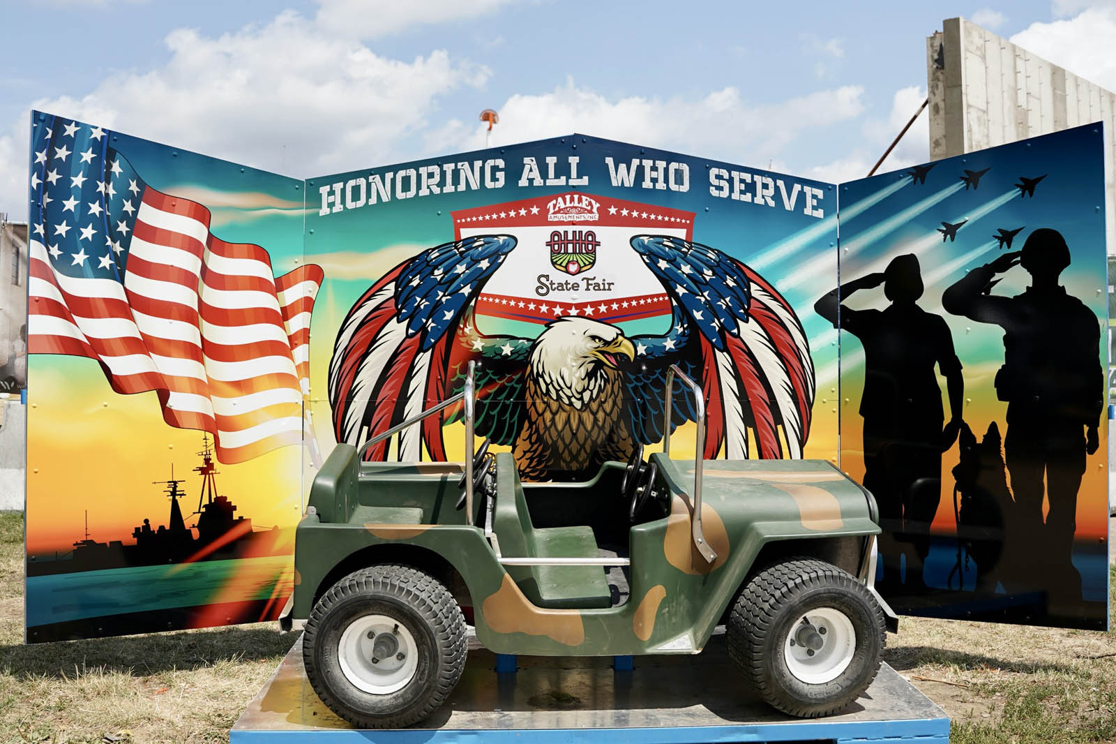 Child-sized military jeep photo booth