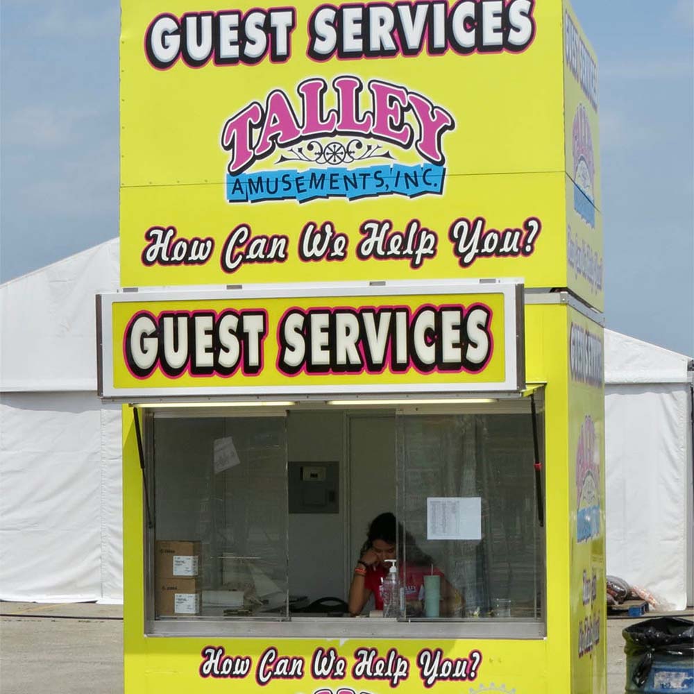 Need help? Visit Talley Amusements' guest booths at convenient locations across the midway